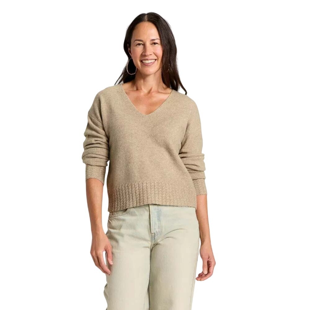 Universal Thread Women's Tan V Neck Cable Trim Knit Pullover Sweater Size Large